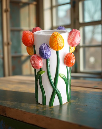 Colourful tulip flower vase - 3d,