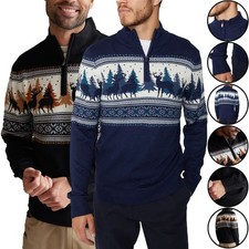 Threadbare Mens High Neck Jumper Aztec Pattern Jacquard Knit Zip Up Sweater Top