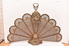 VTG Cameo Pierced Brass Fireplace Screen Peacock Fan Art DECO 38"x27" Victorian