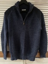 Woolovers 100% Pure Wool Hill Walker 1/4 Zip Jumper Sweater Denim Marl Mens Sz L