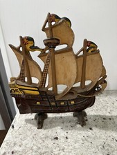 Vintage Cast Iron Sailing Pirate Ship Doorstop, 12x11”, 5.8lb