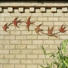 Set of 2 Rustic Metal Birds Flying Swallow-Wall Art Decor Garden Fence Ornament