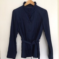 REISS navy belted mandarin collar jacket, size Small 