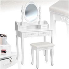Vintage dressing table with stool mirror set make-up desk bedroom dresser white