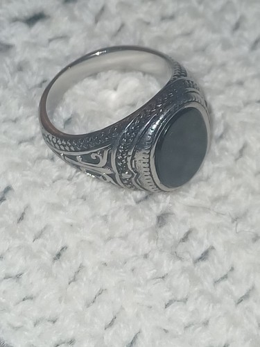 Titanium onyx signet - onyx, ring