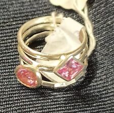 Ring Silver Tone Cz Pink Trilogy Stack