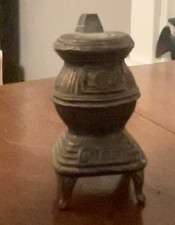 Antiquie Copper Painted Bronze Pot Belly Stove Bank . 6" x 3"