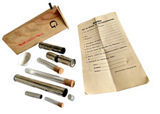 WW2 LUFT MEDIC SAMPLE KIT IN WOODEN BOX WITH PHIALS + CHINA CUP & FORM COMPLETE