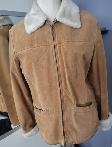 Beige suede jacket faux fur - suede,