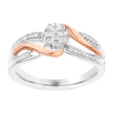 H SAMUEL SILVER 925 & 9CT ROSE GOLD 0.10CT DIAMOND ILLUSION CLUSTER RING SIZE O