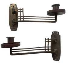 Vintage Art Deco Brass Wall Bracket Candleholders x2 Piano Sconces Hinges Pair
