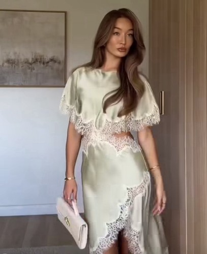 Zara women satin lace green - lace,