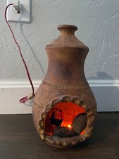 Hand Crafted Mexican Clay Art Pottery Chiminea Tabletop Decorative Lamp
