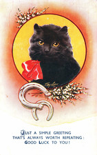 Bamforth Good Luck Cat Horseshoe Postcard 