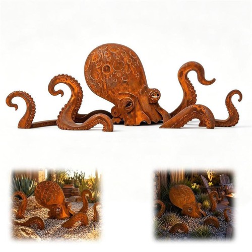 Rust patina giant squid garden - rust,