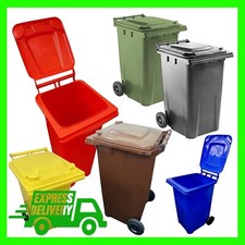 240L Large Outdoor Council Waste Wheelie Bins With Rubber Wheels, Handle & Lid