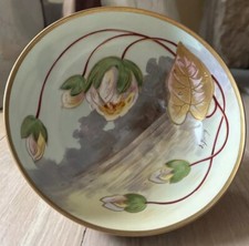 Antique Limoges Coronet Rare Flower Print 3legged Bowl Signed Artist J. Barin 