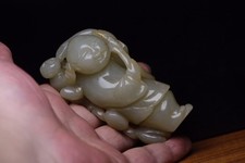 White Nephrite Hetian Jade Artisan Carved Polished Figurine Sculpture Statue