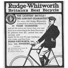 RUDGE-WHITWORTH Bicycles - Edwardian Advertisement 1907