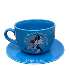 Looney Tunes Sylvester Tweety Pie XL Coffee Mug & Saucer Set Blue Warner Bros