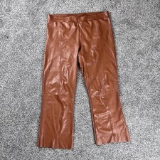 Commando Womens Faux Leather Pants Size XL Brown Flare Split Front
