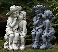 Garden Ornaments Boy & Girl Loving Kissing Cherub Statue Decor Beige Grey Large