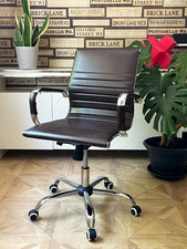 Vintage Retro BROWN Ribbed Faux Leather Classic Designer Office Chair 