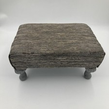 Vintage Upholstered Footstool Grey Fabric on Painted Wooden Legs 25x35x18cm