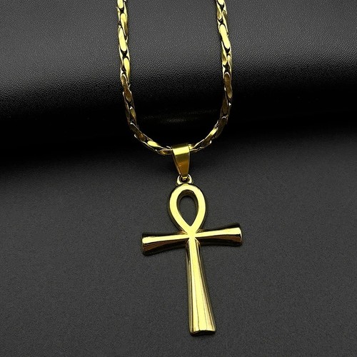 Silver gold ankh cross pendant - silver,