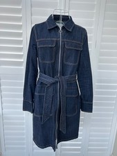 Warehouse Dark Denim Zip Front Collared Belted Shirt dress Knee Length Size 12