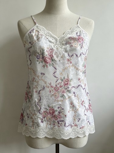 Vintage cream floral satin - floral,