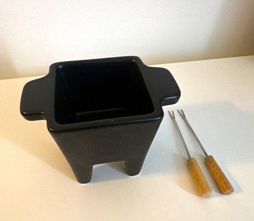 Black ceramic fondue set - ceramic,