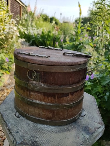 Antique brass bound oak - brass,