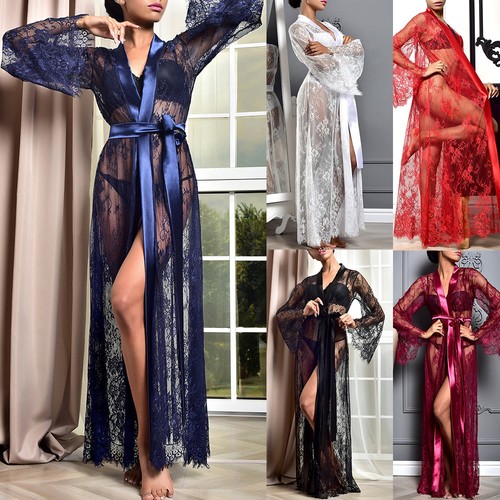 Sexy sheer lace long robe - sexy,