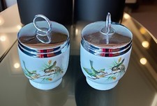 Vintage Pair Of Royal Worcester Porcelain Egg Coddler WOODLAND BIRDS / Wren X 2