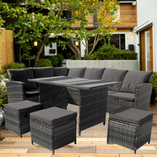 Rattan Garden Furniture Sofa 9 Seaters Lounge Set - In/Outdoor Cushions Included