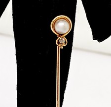 ANTIQUE EDWARDIAN HENRY BLANK & CO. 14K GOLD SOLITAIRE PEARL DIAMOND STICKPIN