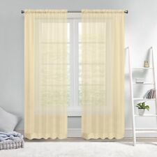 IRIS A pair of stripe patten Voile Curtain Slot Top solid sheer +tie backs