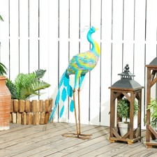 Peacock Garden Statue, Standing Metal Garden Ornament, Multi-Colour