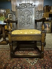 A Handsome Foliate Relief Carved Oak Wainscot Armchair Early 20thC Throne Chair