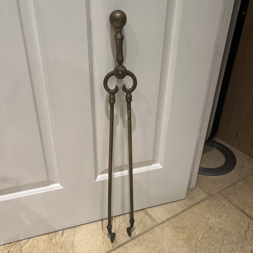 Vintage brass coal tongs - vintage,