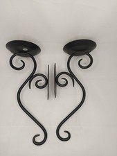 Pair Of Partylite Black Wrought Iron Candle Holder Wall Sconces Scroll Design