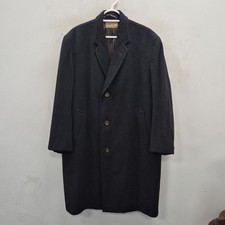 Crombie Vintage Black Herringbone Tweed Wool Single Breast Overcoat Coat Size XL