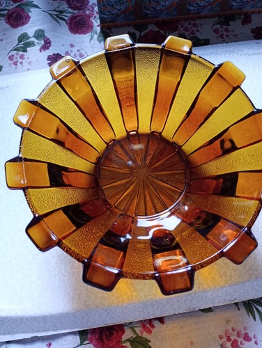 Amber pressed glass bowl - glass,