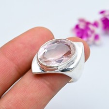Dainty Pink Kunzite Gemstone Ring 925 Sterling Silver Handmade Jewelry For Rings