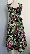Lindy Bop Rockabilly Swing Dress Sz 10 Fit & Flare Full Skirt Bow Floral Print 