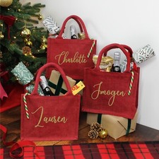 Personalised Christmas Gift Bag Red Christmas Party Bag Small Xmas Jute Bag