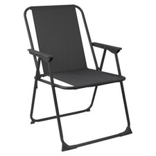 Folding Metal Beach Chair Outdoor Camping Picnic Armchair Canvas Seat Black