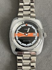 Vintage 1977 Timex Orange Stripe Skin Diver, Manual Wind Watch. Missing Bezel.