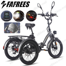 20" Electric Tricycle Trike Adults 48V/21Ah Battery Folding Cargo 3 Wheel E-Bike